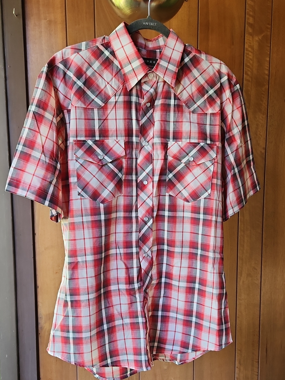 Roper Red, Grey and White Plaid Short-Sleeve Western Shirt - Men's L